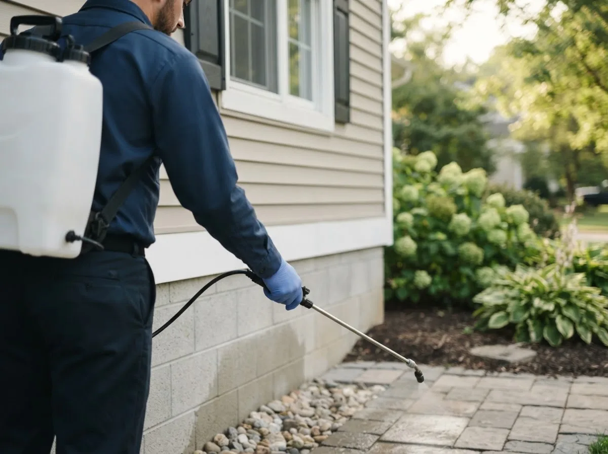 Pest control technician inspecting a home in Okoboji, IA